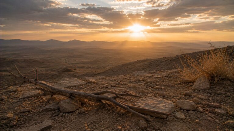 Job 17 Commentary - Featured Image - Desolate sunset over a rocky plateau