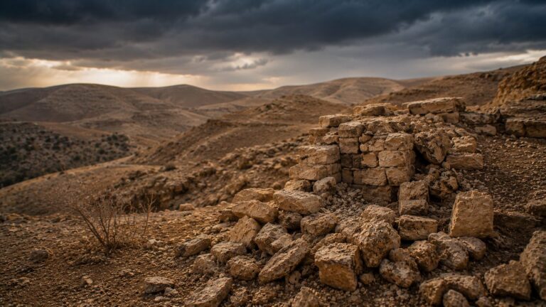 Job 18 Commentary - Featured Image - Stormy desert with ancient ruins