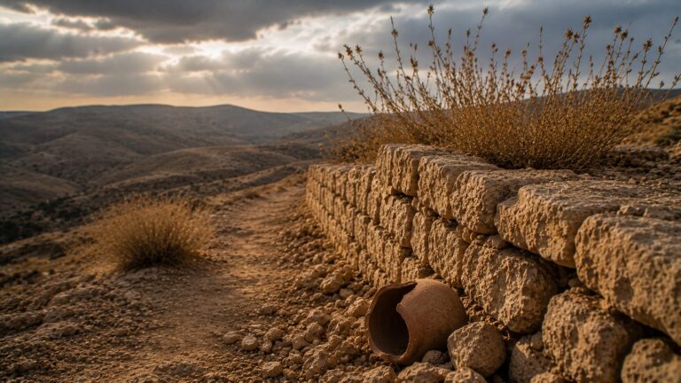 Job 24 Commentary - Featured Image - Stone wall and path in desert landscape