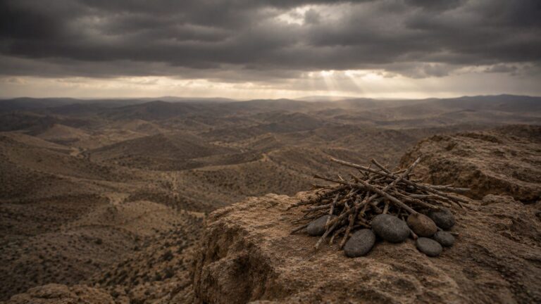 Job 25 Commentary - Featured Image - Stormy desert rockscape with twigs