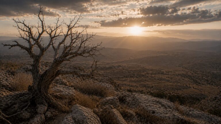 Job 3 Commentary - Featured Image - Sunset over barren valley and mountains