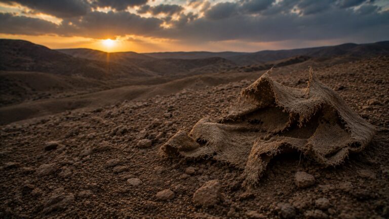Job 30 Commentary - Featured Image - Desert landscape with tattered burlap fabric