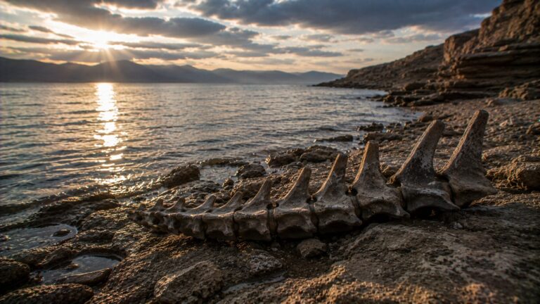 Job 41 Commentary - Featured Image - Ancient fossil by the coastal cliffs