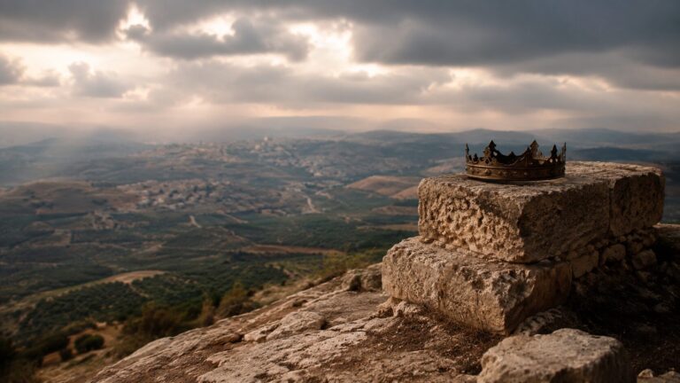 Psalm 11 Commentary - Featured Image - Ruins and crown overlooking a vast valley
