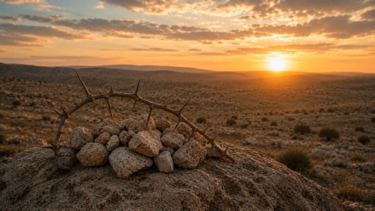 Psalm 140 Commentary - Featured Image - Serene desert sunset with thorny branch