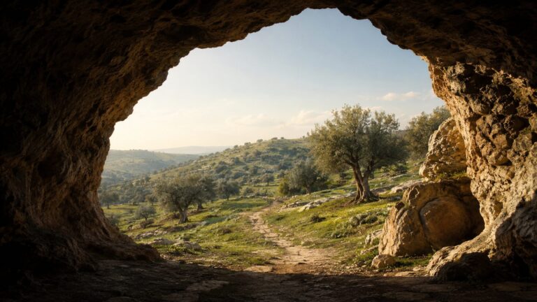 Psalm 16 Commentary - Featured Image - Cave opening towards a sunlit valley
