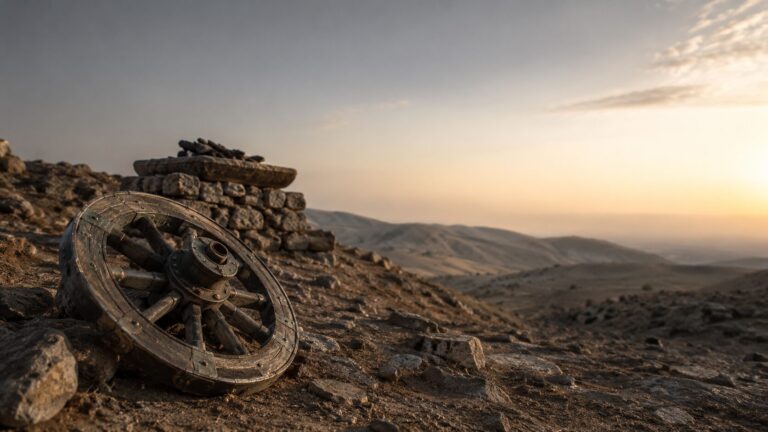 Psalm 20 Commentary - Featured Image - Ancient wheel in golden desert light