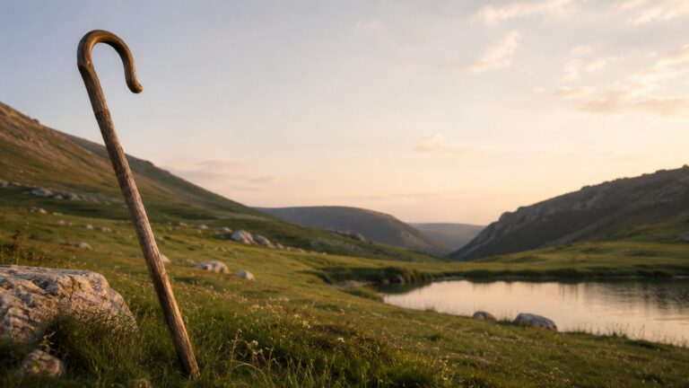 Psalm 23 Commentary - Featured Image - Golden hour in a tranquil meadow