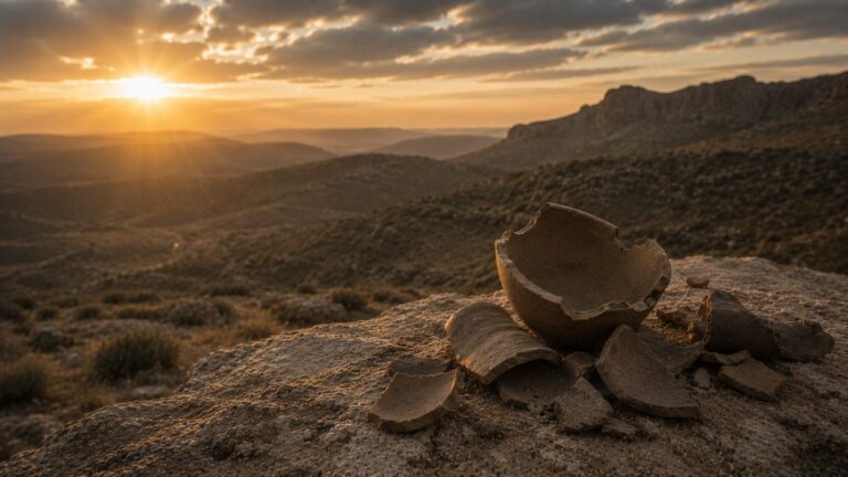 Psalm 58 Commentary - Featured Image - Golden hour over broken pottery shards
