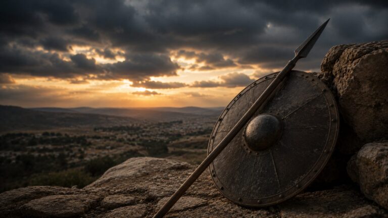 Psalm 59 Commentary - Featured Image - Sunset over ancient battlefield landscape