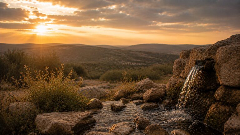 Psalm 85 Commentary - Featured Image - Golden hour over a tranquil valley