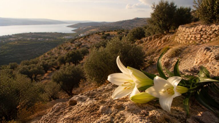 Song of Solomon 1 Commentary - Featured Image - Golden-hour lilies on rocky hillside