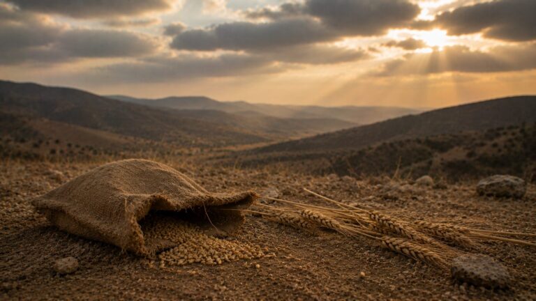 Amos 8 Commentary - Featured Image - Rustic golden hour in dry landscape