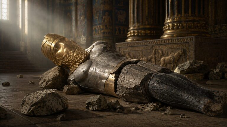 Daniel 2 Commentary - Featured Image - Fallen statue in a ruined temple