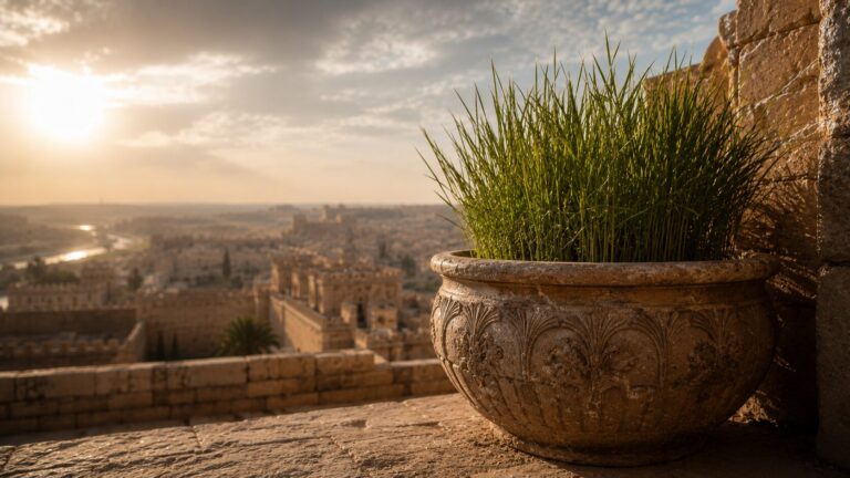 Daniel 4 Commentary - Featured Image - Sun-kissed planter with ancient city backdrop