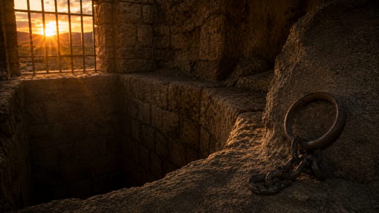 Daniel 6 Commentary - Featured Image - Ancient dungeon at sunset glow