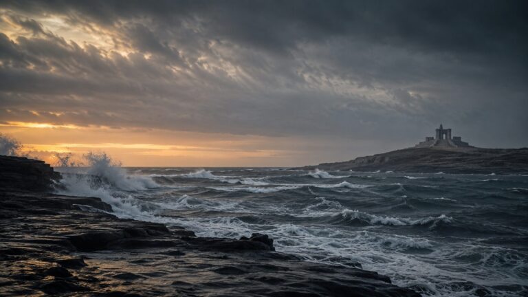 Daniel 7 Commentary - Featured Image - Stormy coast with ancient ruins