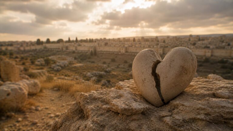 Ezekiel 11 Commentary - Featured Image - Cracked heart on desert rock ledge