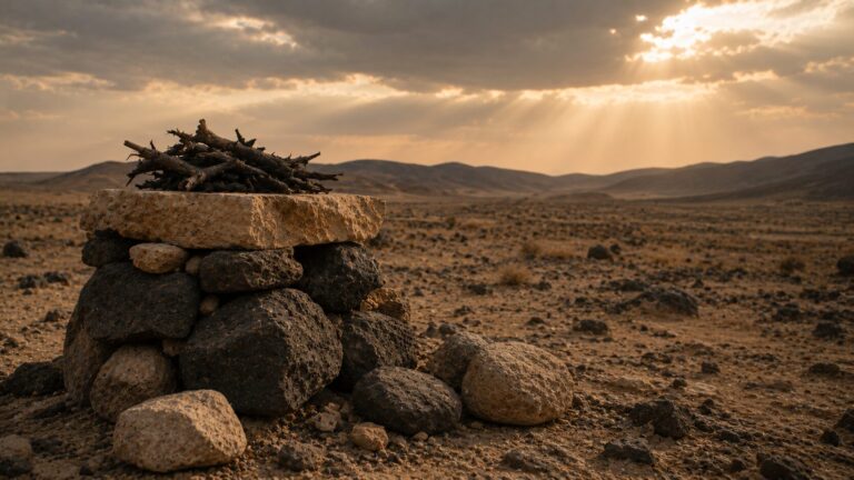 Ezekiel 20 Commentary - Featured Image - Desert altar under golden skies