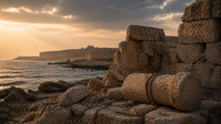 Ezekiel 26 Commentary - Featured Image - Ancient ruins at sunset by the sea