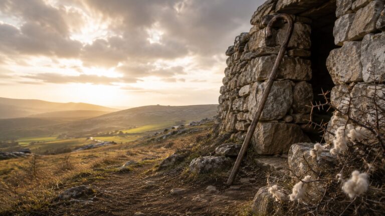 Ezekiel 34 Commentary - Featured Image - Golden hour over a rugged landscape