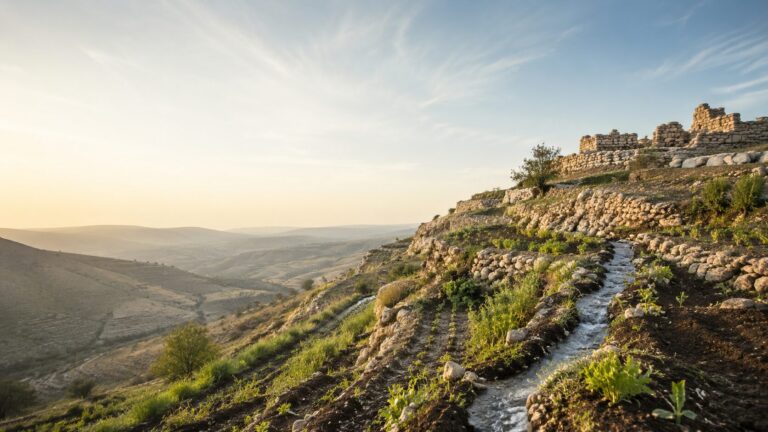 Ezekiel 36 Commentary - Featured Image - Terraced hills with ancient ruins