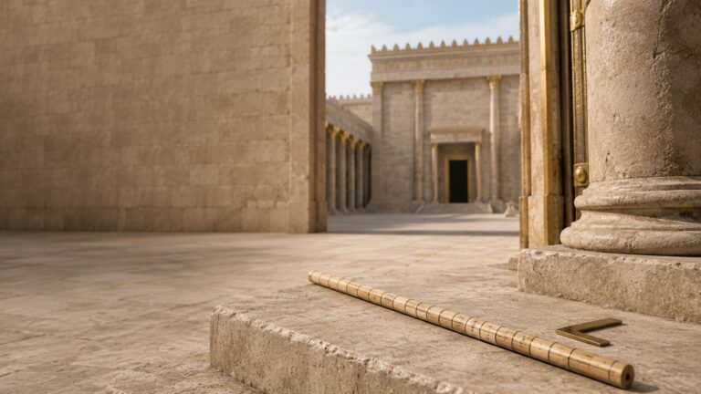 Ezekiel 40 Commentary - Featured Image - Ancient gateway with golden details
