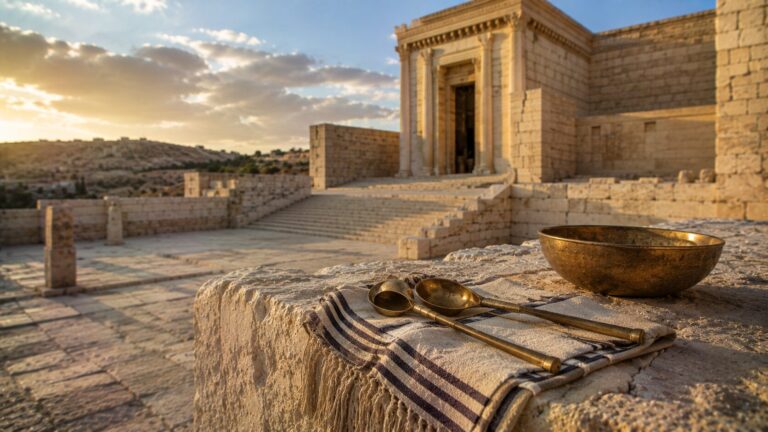 Ezekiel 45 Commentary - Featured Image - Ceremonial courtyard at golden hour