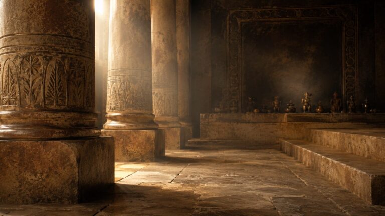 Ezekiel 8 Commentary - Featured Image - Ancient temple with carved stone columns