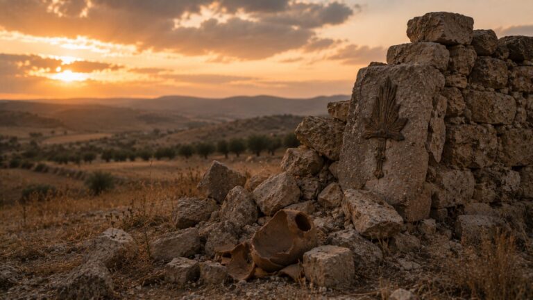 Hosea 10 Commentary - Featured Image - Ruins at sunset with distant hills