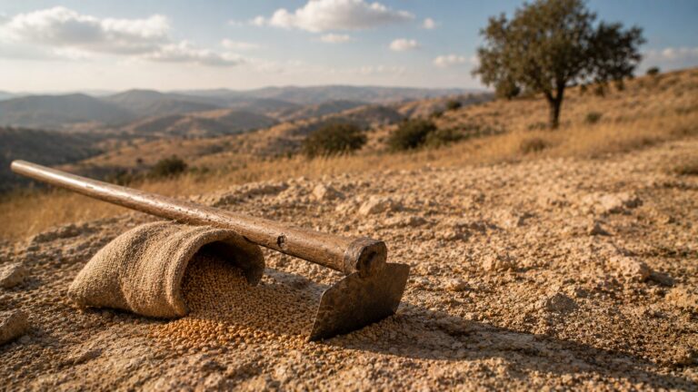 Hosea 6 Commentary - Featured Image - Rustic farming tools in golden light
