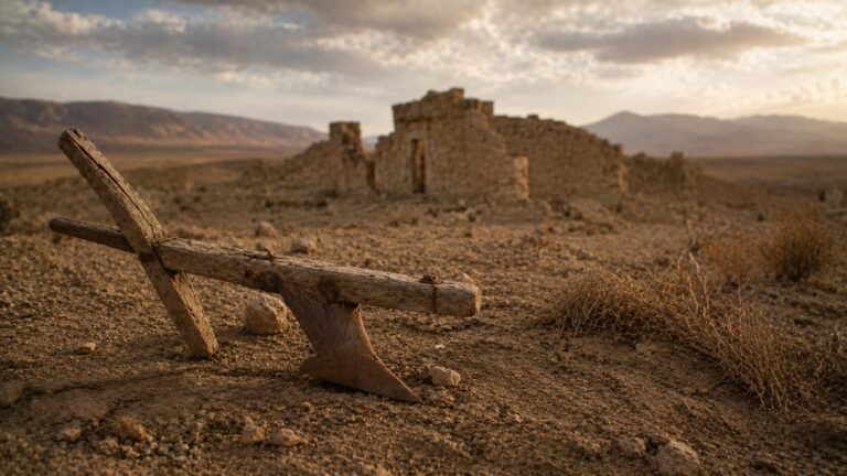 Hosea 7 Commentary - Featured Image - Weathered plow amidst ancient ruins