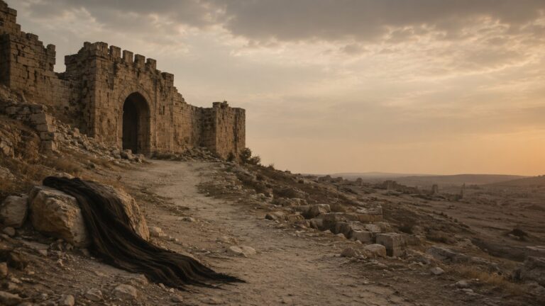 Lamentations 1 Commentary - Featured Image - Ruins of an ancient fortress at dusk