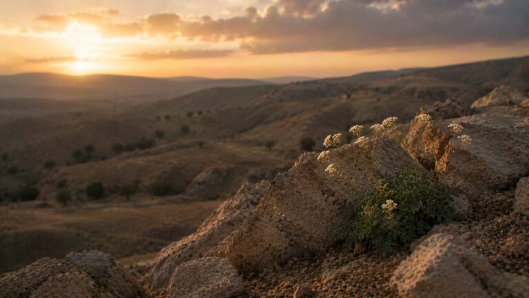Micah 7 Commentary - Featured Image - Golden hour over rugged hills