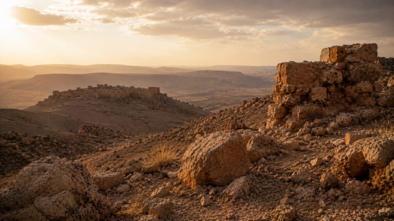 Obadiah 1 Commentary - Featured Image - Sunlit desert ruins and mountains